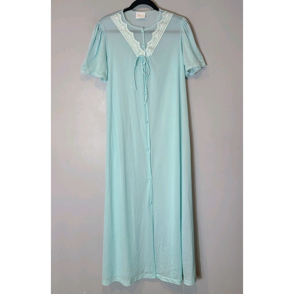 JCPENNEY Vintage 60s 70s Nylon Lace Maxi ROBE Womens‎ Sz Medium Peignor Dainty
